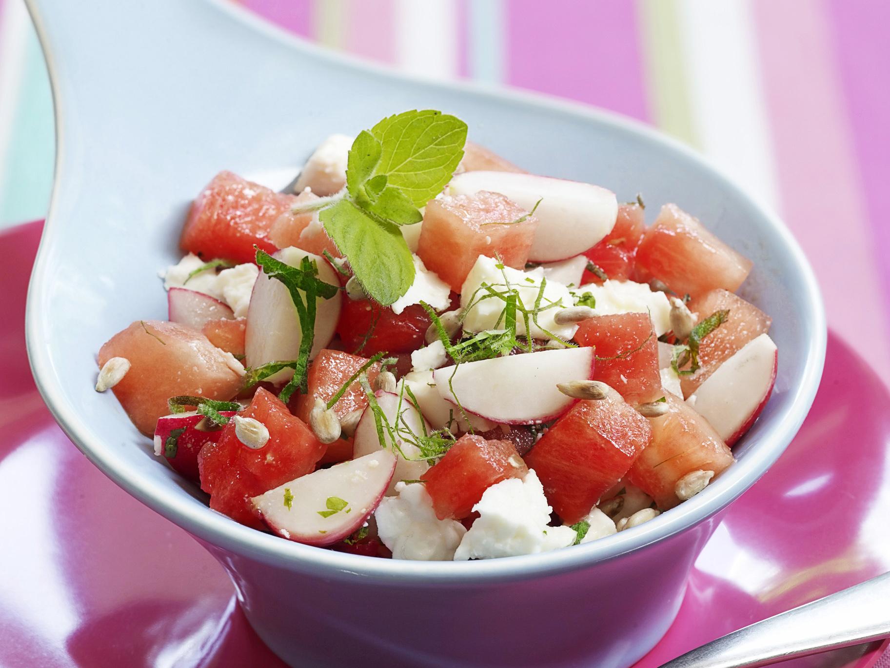 Salade met feta en watermeloen